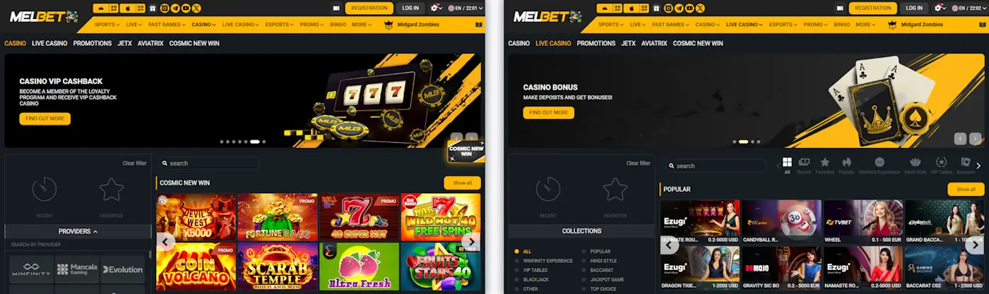 MelBet Casino games Screenshot